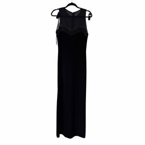 Womens J.R. Nites Black Velvet Gown with Sheer Bodice